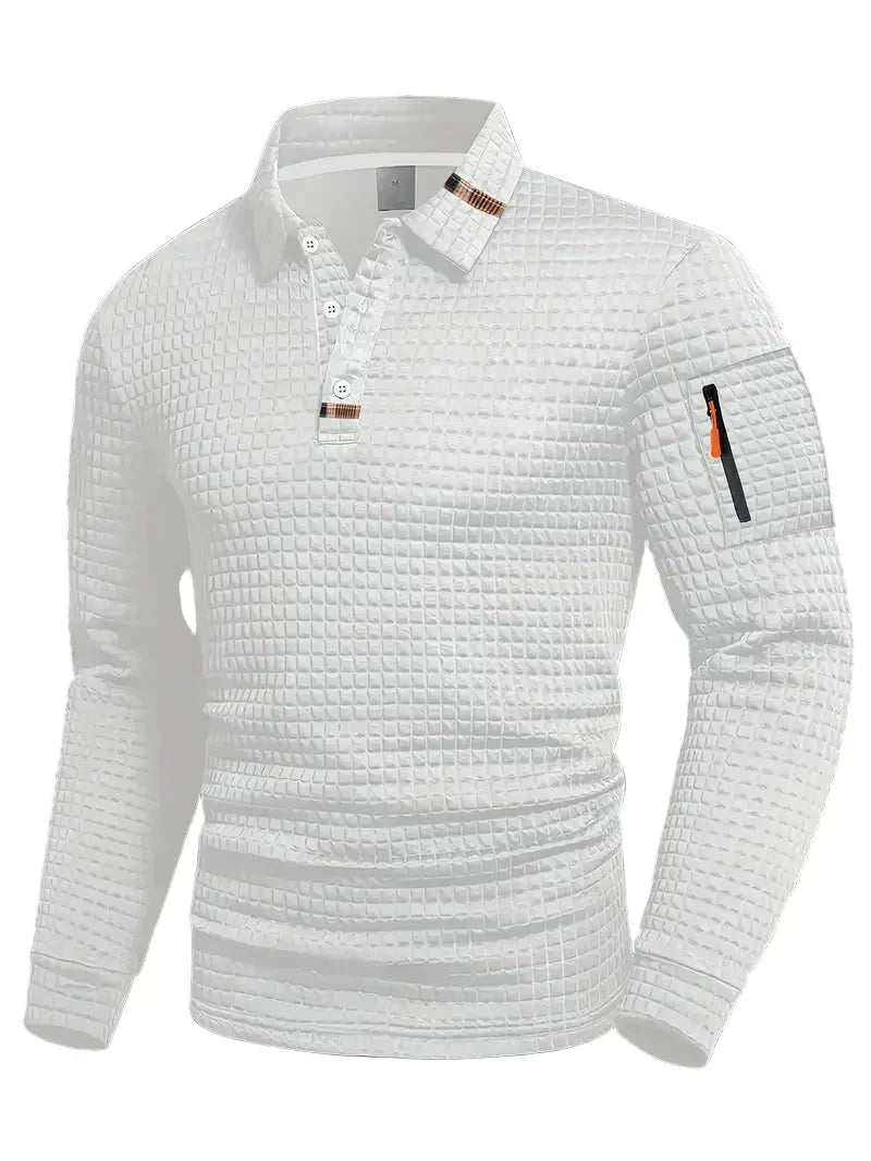 Polo de punto de hombre con textura de manga larga