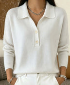 Maglione donna polo con colletto e bottoni, maniche lunghe