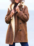 Cappotto donna con cappuccio, marrone, rifinitura chiara