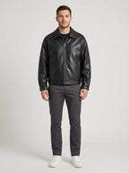 Veste homme noire à col et zip, coupe droite