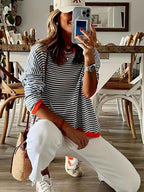 Camisola de mulher às riscas com decote redondo