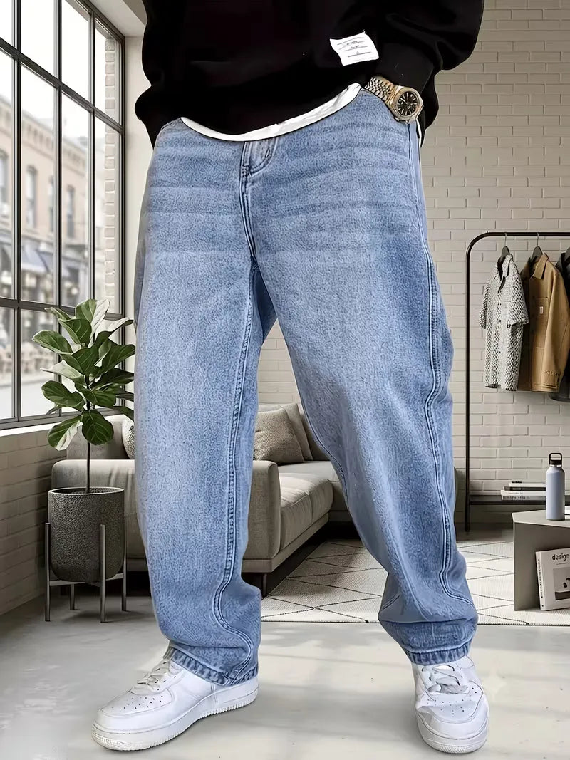 Lige jeans til mænd i lyseblå med fem lommer