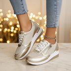 Sneakers donna con plateau, lacci e zip laterali