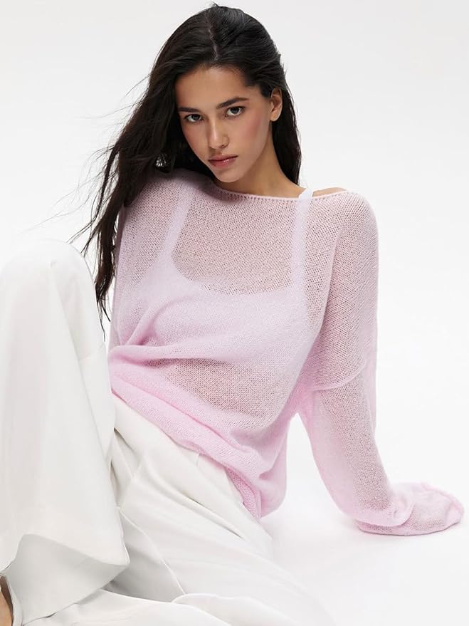 Pulover oversize de damă cu model perforat și mâneci largi