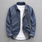 Cămașă bărbătească din denim cu mânecă lungă și buzunare