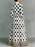 Vestido maxi de mulher às bolinhas com gola mandarim