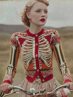 Women's Short Knit Cardigan With Skeleton Motif