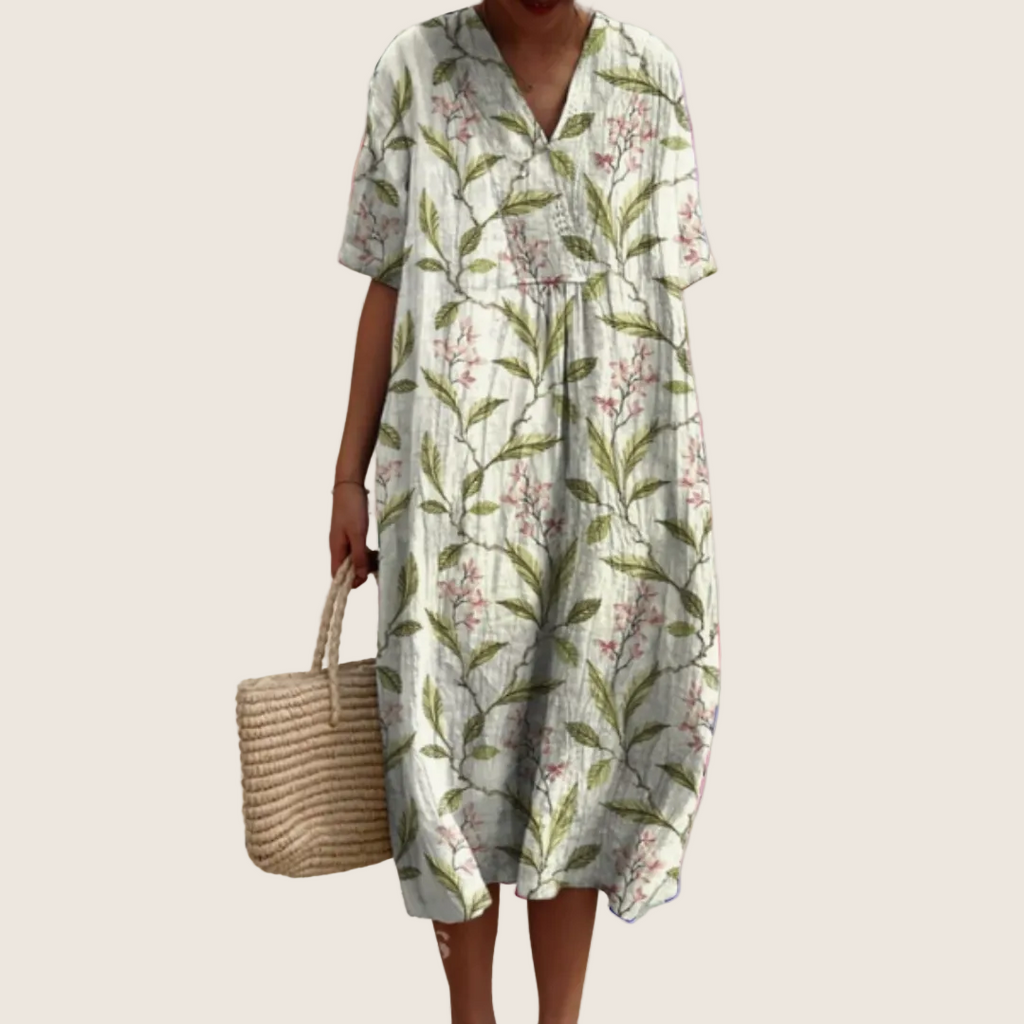 Rochie de vară înflorată de damă, croi vaporos, pentru zi cu zi