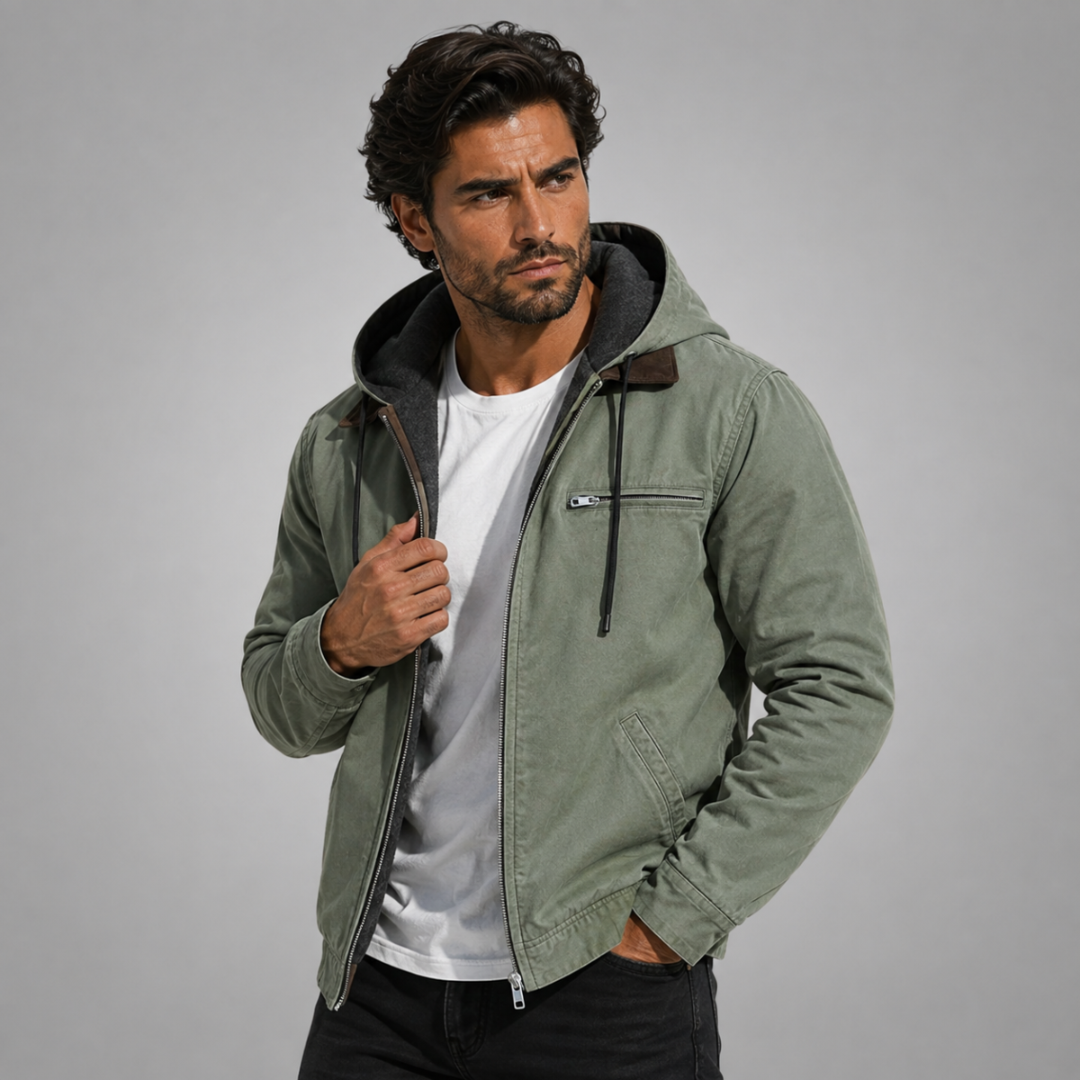 Chaqueta de invierno de hombre con capucha y bolsillos