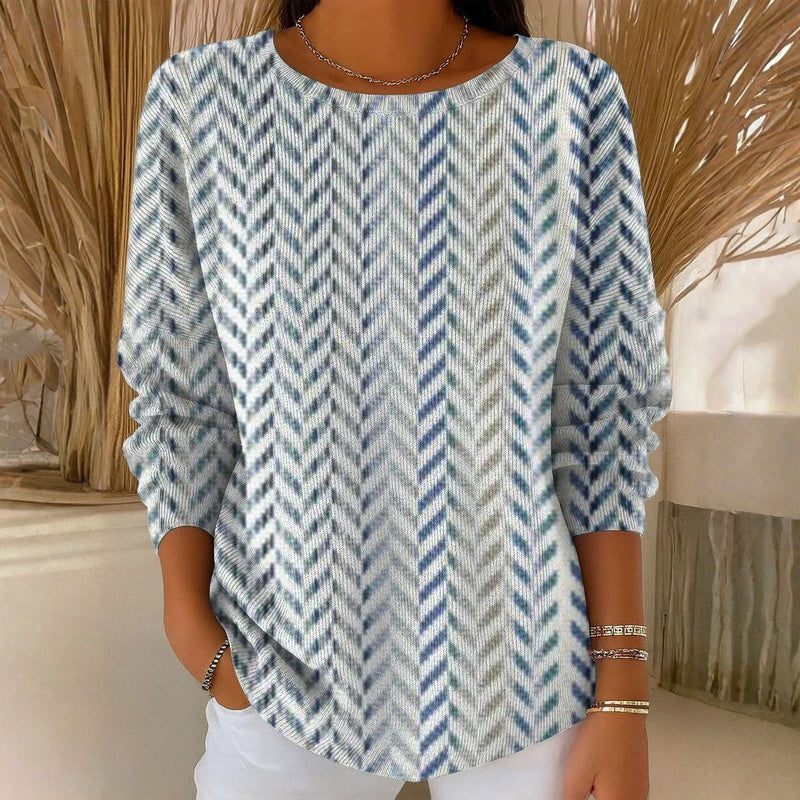 T-shirt femme manches longues, mélange de coton, imprimé