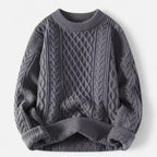 Męski sweter z warkoczowym splotem, okrągłym dekoltem i długimi rękawami