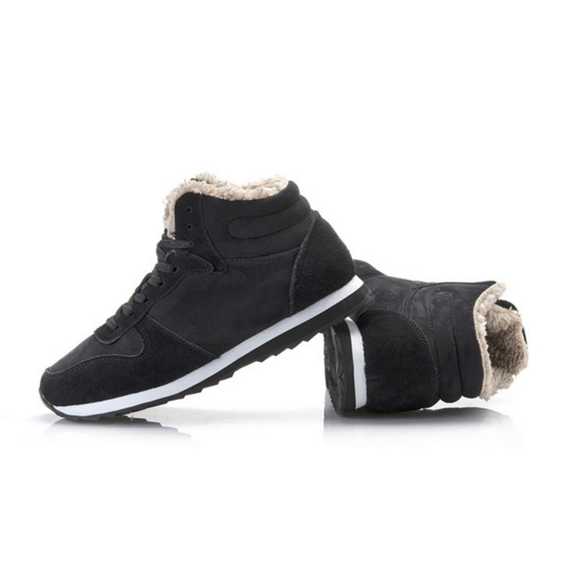 Wysokie sneakerbooty ze sznurowaniem, futrzanym wykończeniem i kontrastową podeszwą