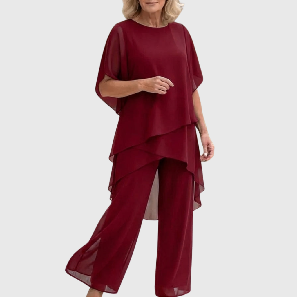 Conjunto palazzo de mulher com top drapeado e calças largas