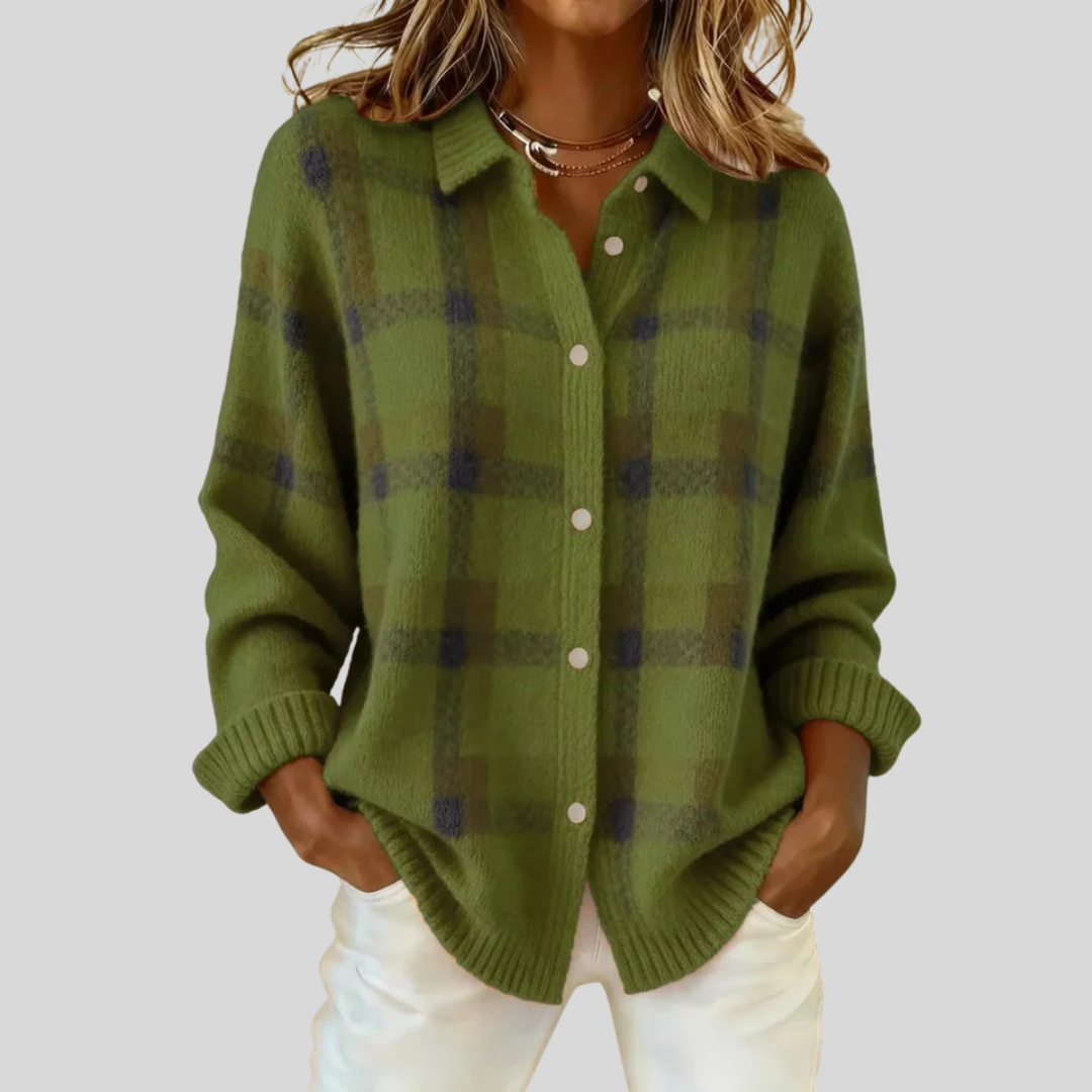 Ternet sweater til damer med krave og knapper
