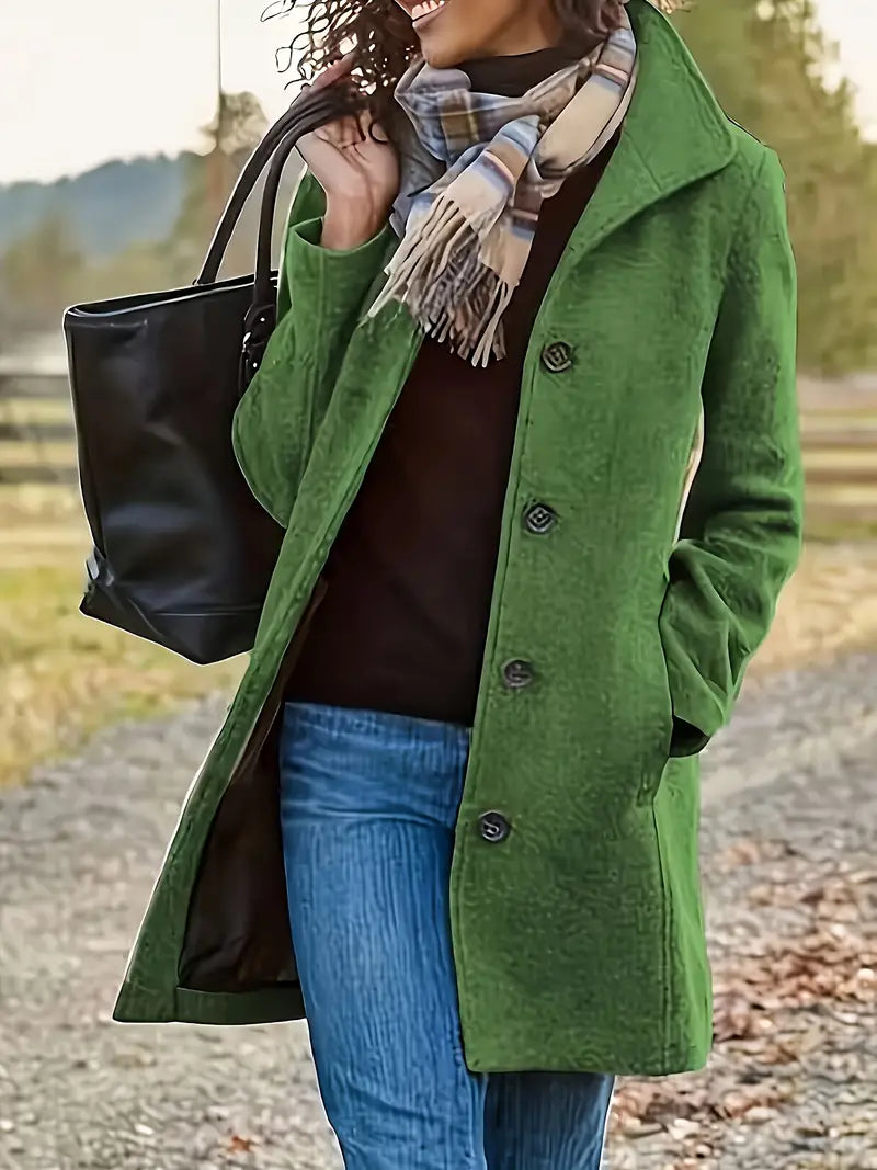 Manteau midi femme texturé, col à revers, boutons