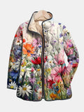 Chaqueta acolchada de flores de mujer con cuello mao y botones