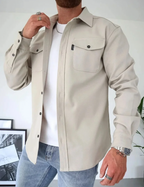 Męska koszula overshirt z długim rękawem, kołnierzykiem i dwiema kieszeniami na piersi