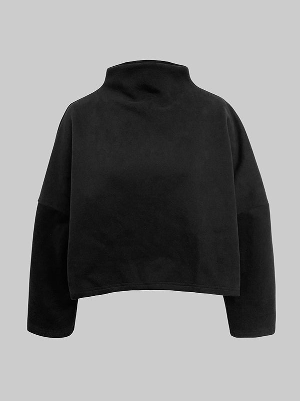 Sort kort sweatshirt til damer med høj krave og lange ærmer