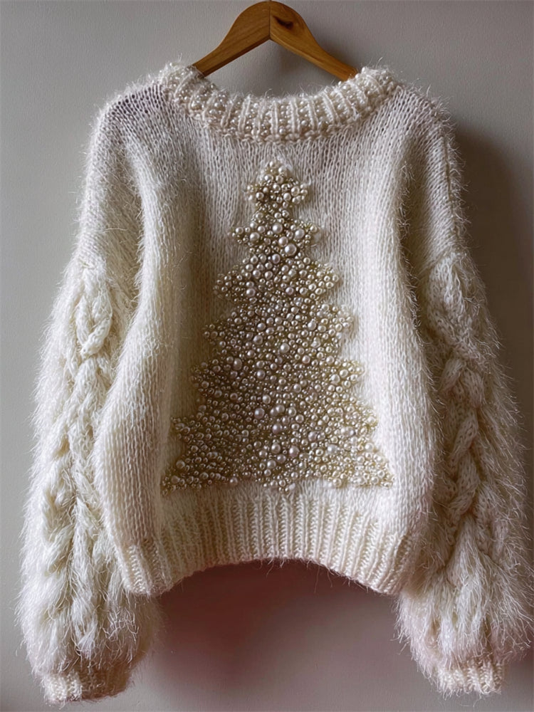 Maglione donna bianco con decorazione di perline
