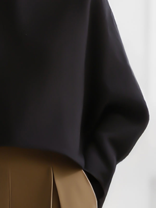 Sort kort sweatshirt til damer med høj krave og lange ærmer