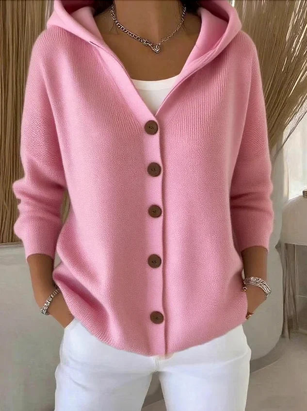 Cardigan donna con cappuccio, maniche lunghe e davanti aperto