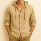 Camisa de homem com capuz, mangas compridas e botões