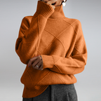 Rullekravesweater til damer med geometrisk mønster og lange ærmer