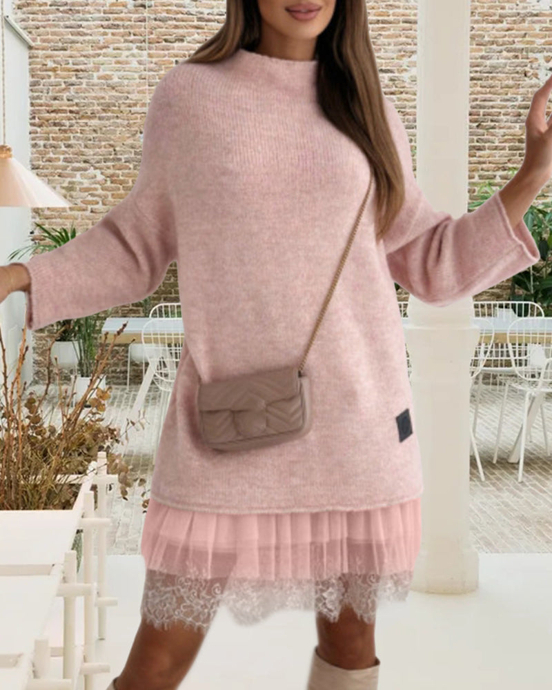 Sæt til damer med kjole og sweater med høj krave