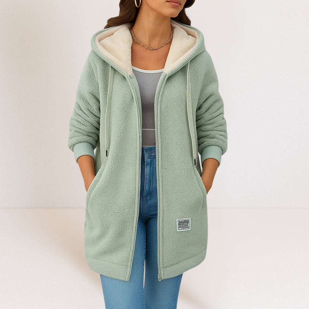 Giacca donna con cappuccio e zip dal tessuto morbido