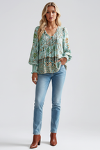 Blusa floral de mujer de manga larga con corte holgado