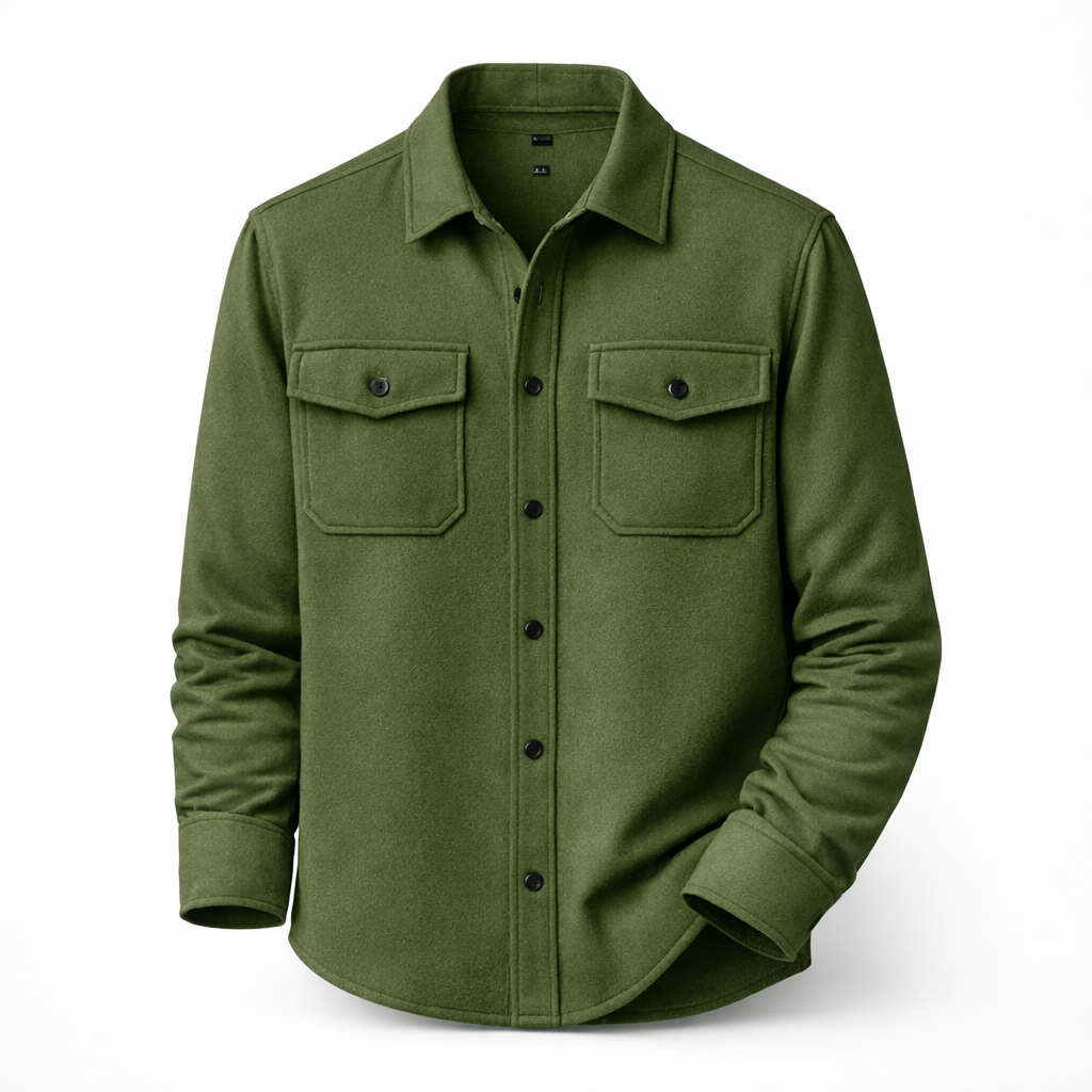 Beżowy męski overshirt z kieszeniami na piersi