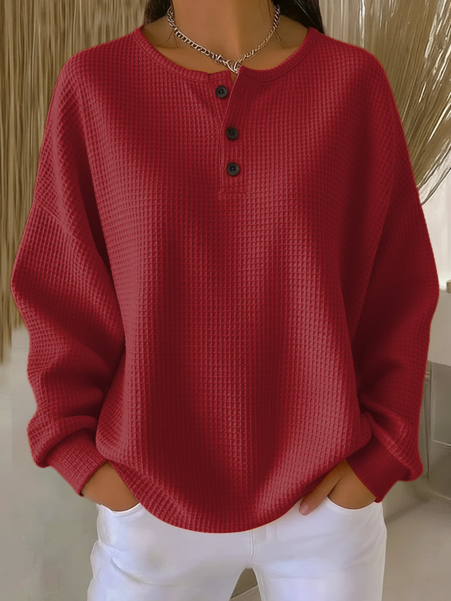 Camicetta donna a maniche lunghe, texture waffle, bottoni