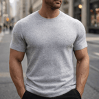 Camiseta de punto de hombre de manga corta y cuello redondo