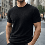 Camiseta de punto de hombre de manga corta y cuello redondo