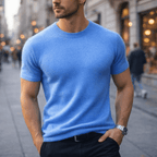 Camiseta de punto de hombre de manga corta y cuello redondo