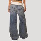 Jeans baggy donna a vita bassa, ampi, azzurri