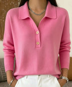 Maglione donna polo con colletto e bottoni, maniche lunghe