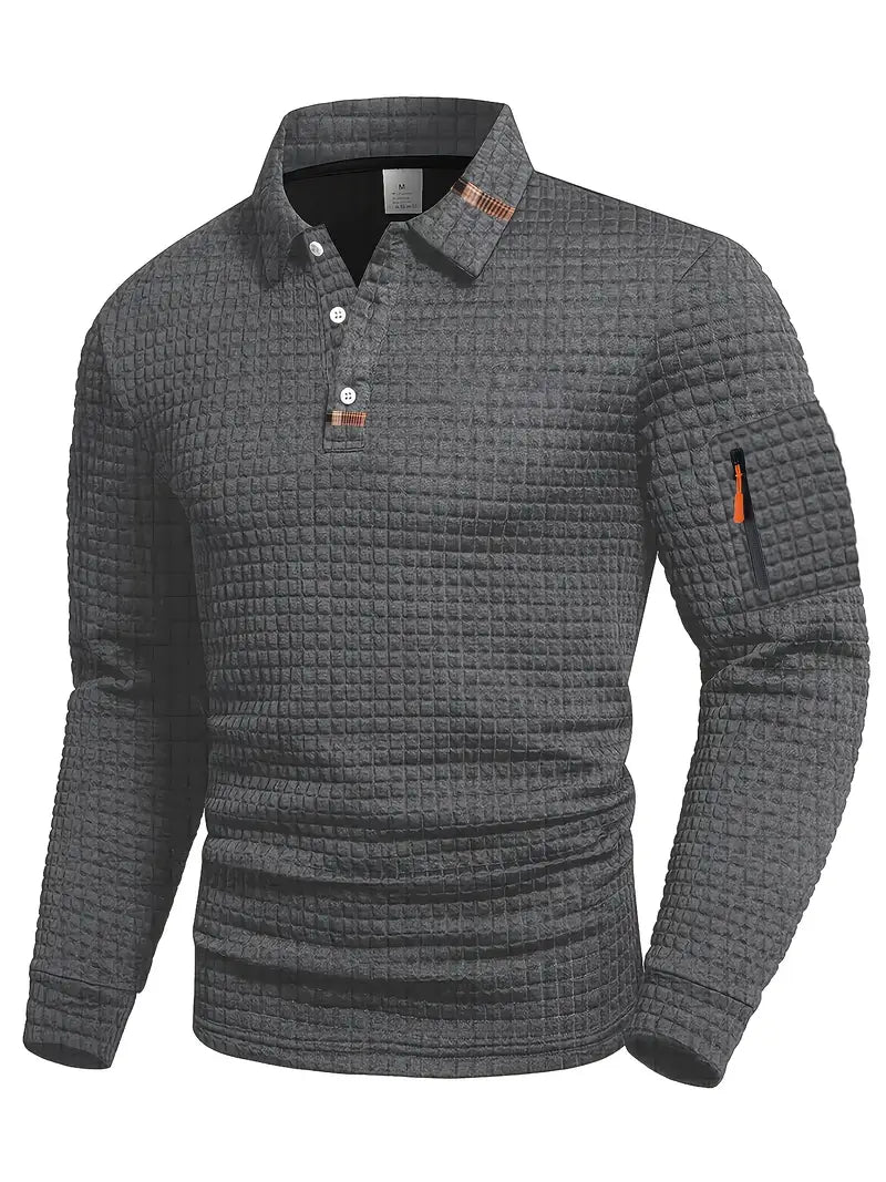 Polo de punto de hombre con textura de manga larga
