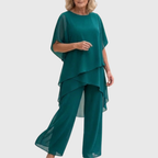 Conjunto palazzo de mulher com top drapeado e calças largas