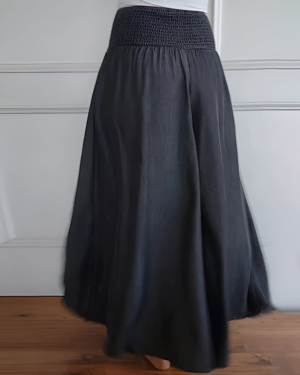 Jupe longue femme à taille froncée, ample, avec poches
