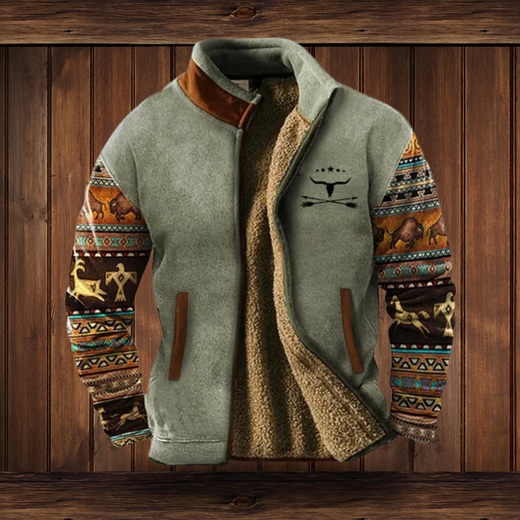 Sudadera de hombre con cuello alto, cremallera y mangas estampadas