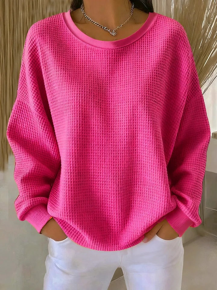 Jersey de mujer con cuello redondo, manga larga y textura marcada