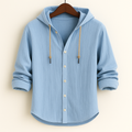 Camisa de homem com capuz, mangas compridas e botões