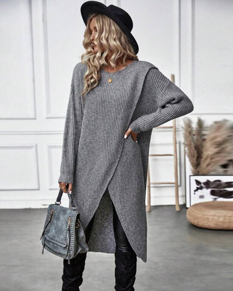 Vestido midi de punto de mujer asimétrico con manga larga