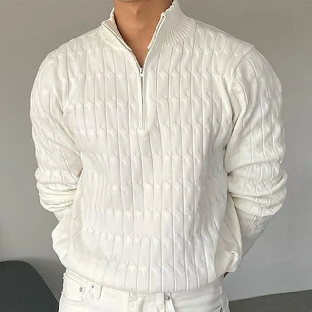 Unisex sweater med høj krave, struktur og lynlås