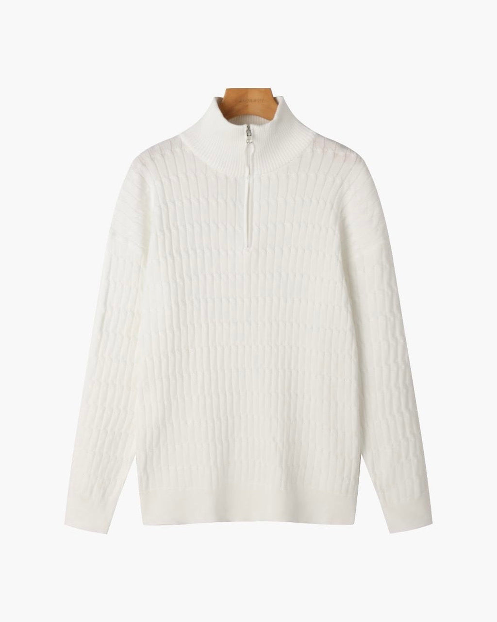 Unisex sweater med høj krave, struktur og lynlås