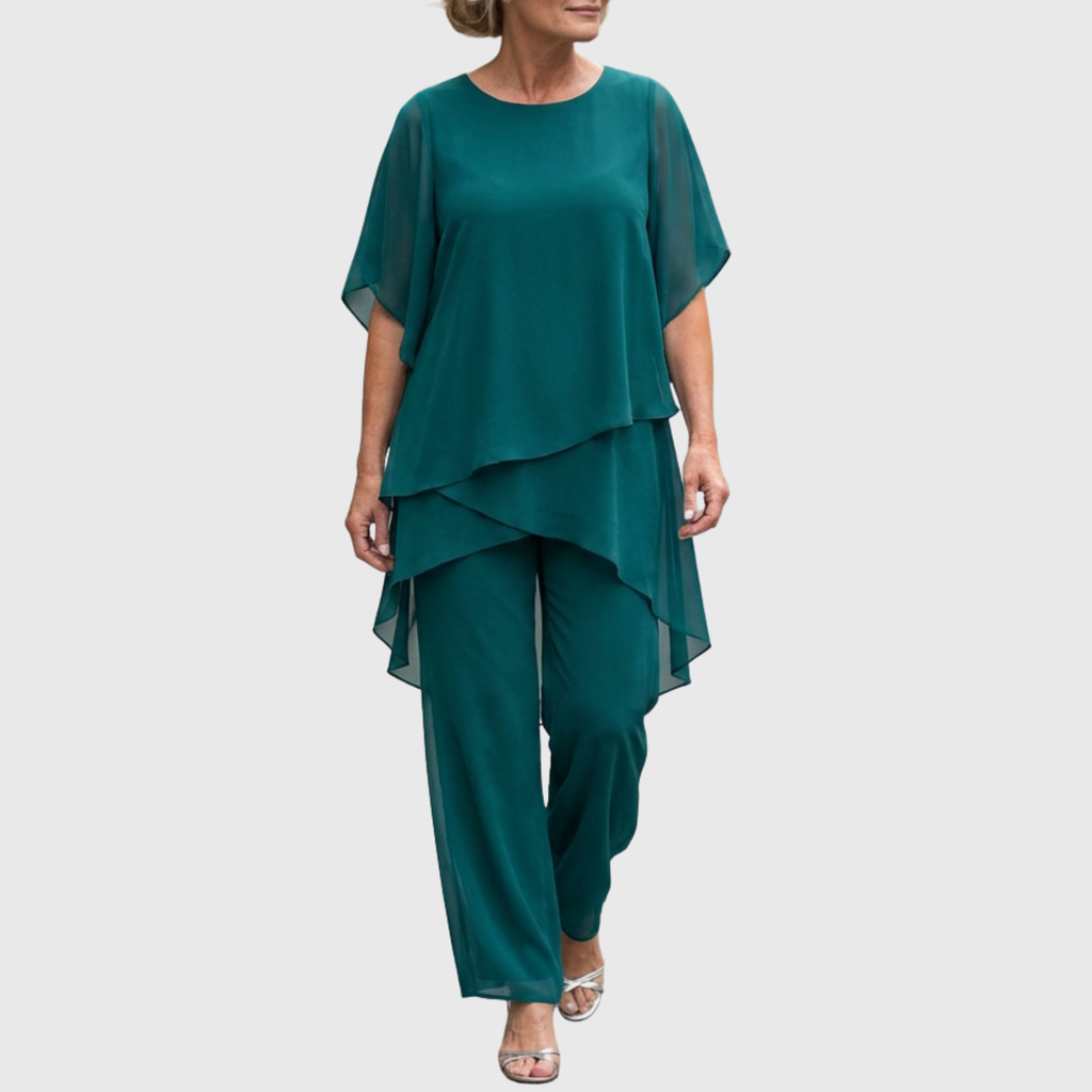Conjunto palazzo de mulher com top drapeado e calças largas