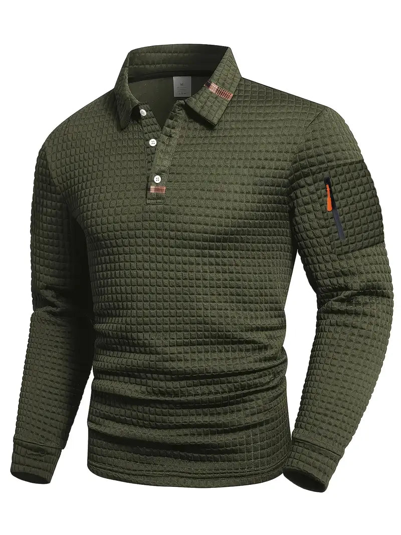 Polo de punto de hombre con textura de manga larga