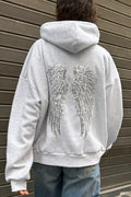 Sweatshirt com capuz de mulher com corte folgado e asas decorativas