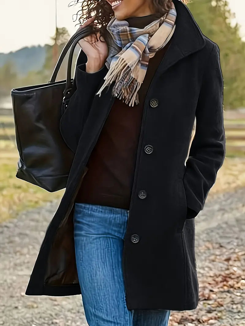 Manteau midi femme texturé, col à revers, boutons